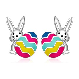 Cute Easter Bunny Earrings for Women,Sparkling CZ Tiny Easter Animal Rabbit Earrings,Small Animal Easter Stud Earrings Jewelry (A)