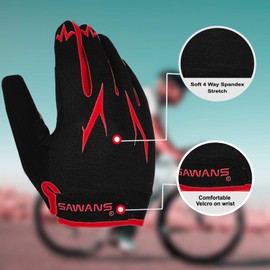 SAWANS Cycling Gloves Full Finger Mountain Bike Gloves Padded Breathable Touchscreen MTB Road Biking Gloves for Men Women Camping,Cycling,Running (Red, L)