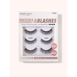 Absolute New York Poppy and Ivy Multipack Janice Fablashes Lashes, Instant Volume, 30x Reusable, Women Make-up Cosmetic Accessories