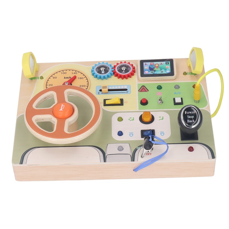 Wooden Steering Wheel Toy Early Educational Stimulation LED Wood Sensory