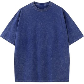 OSACOD Men Oversized T Shirts Cotton Tee Vintage Baggy Tops Unisex Wash Short Sleeves Casual Loose Streetwear Tops(Blue-L)