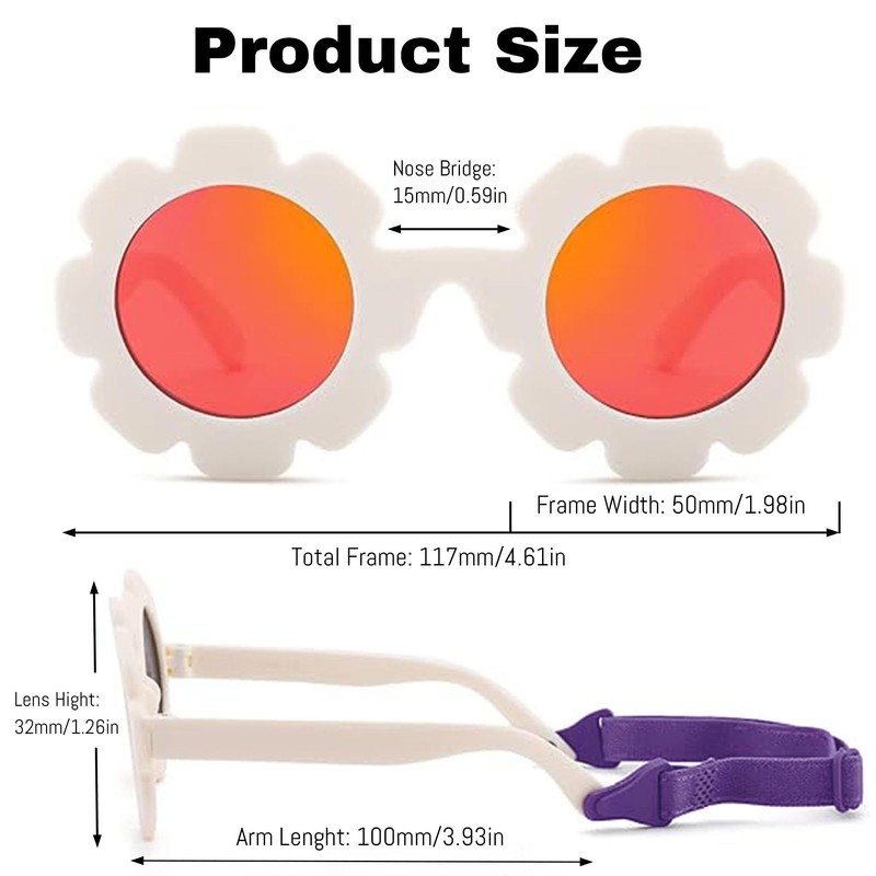2PCS Baby Sunglasses, Flower Polarized Infant Sunglasses with Adjustable Strap