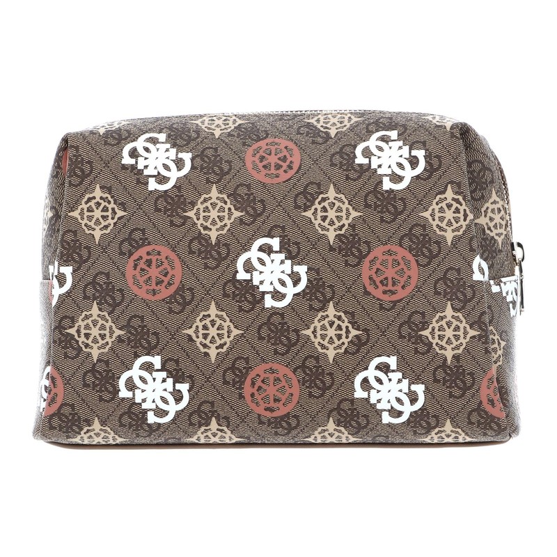 GUESS Large Top Zip Cosmetic Bag Brown Multi, Brown Multi