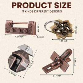 Wettarn 9 Pcs Metal Brain Teaser Puzzles Teaser 3D Steel Puzzle for Adults Unlock Interlocking Games IQ Education Smart Logic Test Toys for Adults Mind Challenge(Educational Style)