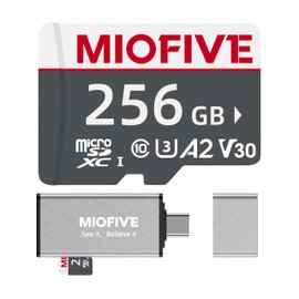 Miofive 256GB Memory Card - Ultimate Micro SD Card with USB 3.0 Type-C Card Reader, 170MB/s, C10, U3, A2, V30, 4K for 4K WiFi Dash Cams and GPS Dash Cams