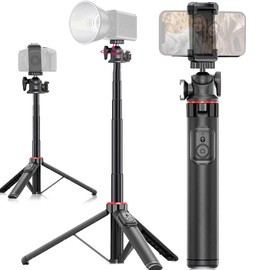 2026 Upgraded Photography Light Stand, Aluminum + ABS Tripod & Selfie Stick, 2-in-1 Bluetooth Remote Control, Bluetooth Remote Control, 360° Rotation Adjustment, Heavy Duty Aluminum Tripod, For Smartphones, 8 Levels of Adjustment, 49.2 inches (125 cm), F