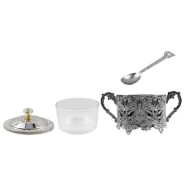 Tsnamay 5.71"x4.13" Sugar Bowl with Lid and Spoon for Kitchen Coffee Bar Wedding Party,Sugar Container for Sugar Cube and Powder Sugar,Salt Server,Silver