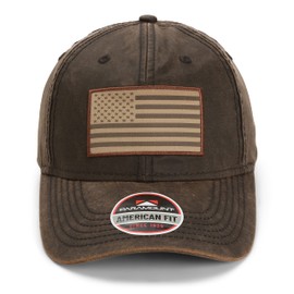 Paramount Outdoors Waxed Cloth American Flag Cap American Fit US Flag Cap Fits Head Size MD - 2X (Brown)