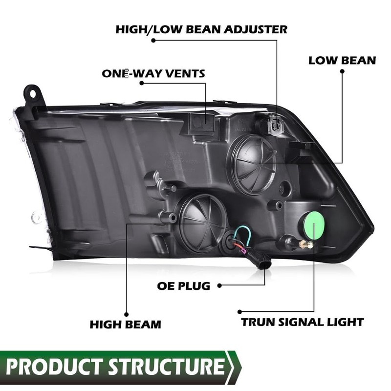 GRAND ORANGE Headlights Assembly Compatible with 2009-2012 Dodge Ram 1500