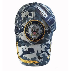 US Navy Digital Blue Camo NPC Logo w/ Shadow Military Baseball Style Hat Cap (Camouflage)