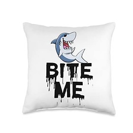 Shark bite Me By VM Funny Women Sharks Bite Water Animal Throw Pillow, 16x16, Multicolor