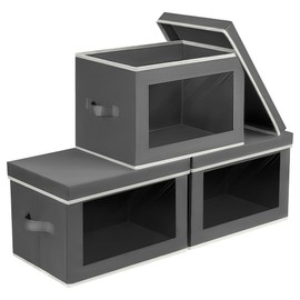 Homsorout Homsorout Storage Bins with Lids - Fabric Storage Boxes with Lids, Collapsible Storage Bins with Window, Decorative Closet Organizers and Storage for Clothes, Towels, Books, 3 Packs, Grey