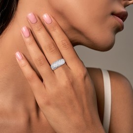 AGRULE Moissanite Wedding Band Women's 925 Sterling Silver 1.0 Cttw Lab Grown Diamond Half Eternity Ring Gemstone Dome Ring for Wedding Engagment, Size 6