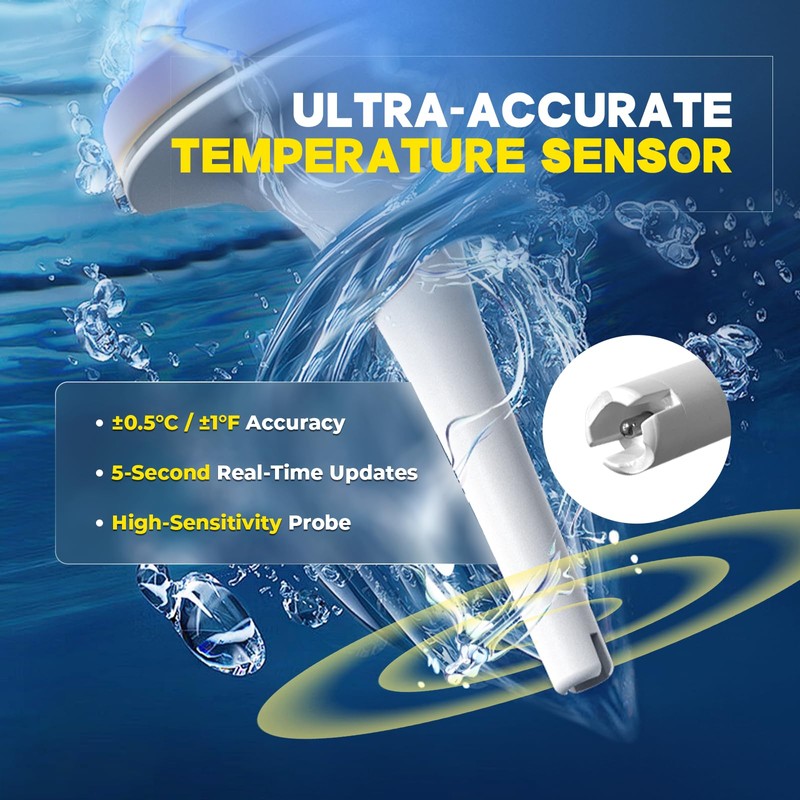 Pool Thermometer Solar Digital Floating, High Precision Large Screen Without