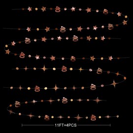 Rose Gold 40th Birthday Decorations 40 Sign Circle Dot Twinkle Star Garland Hanging Metallic Paper Streamer Bunting Banner Backdrop for Women 40 Year Old Birthday Forty Anniversary Party Supplies