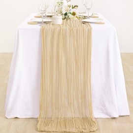 MLMC Champagne Cheesecloth Table Runner 10ft Sand Rustic Gauze Cheese Cloth Table Runner 35x120 Inches for Farmhouse Cozy Holiday Outdoor Events Home Decor