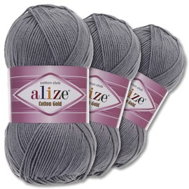 Wohnkult Alize 3 x 100 g Cotton Gold Premium Wool 59 Colours Summer Wool Yarn Knitting Amigurumi All Season Wool (87 | Dark Grey)