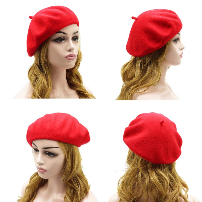 Wheebo Wool Beret Hat,Solid Color French Style Winter Warm Cap