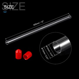 PATIKIL Clear Rigid Tube Round Plastic Tubing with Red Rubber Caps Polycarbonate Water Pipe, 305mm/ 12 Inch Length, 12mmx13mm/0.47"x0.51", 2 Set