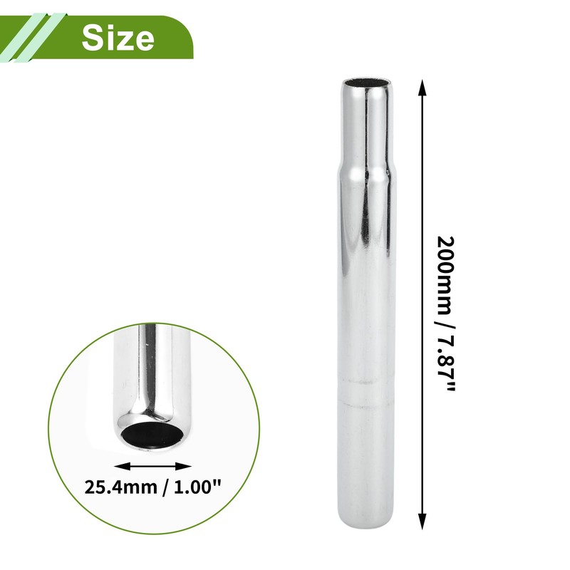 HOPESPANNER ユニバーサル25.4x200mmシルバートーン自転車シートポスト耐久性自転車サドルポストシートチューブスチール1個