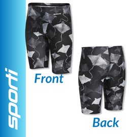 Sporti Boys Swim Jammer Shorts - Chlorine Resistant 4-Way Stretch, UPF50+, Chafe-Free, Lycra Xtra Life Compression Fit for Youth Competitive Swim Team - Black - 26