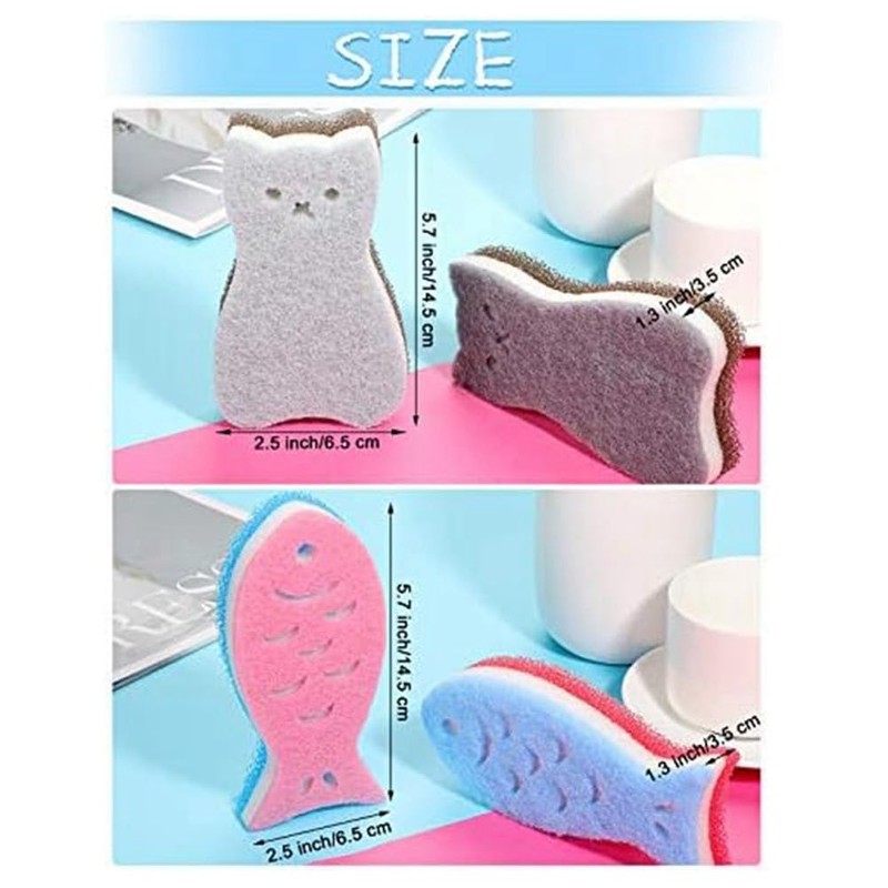 Haskoss 8 Pcs Kitchen Scrubs Sponge Cat Fish Cleaning Sponge