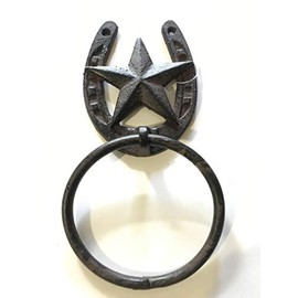 Horseshoe with Lonestar Rustic Cast Iron Barn Style Bath Towel Ring Home Office Western Rustic Decor