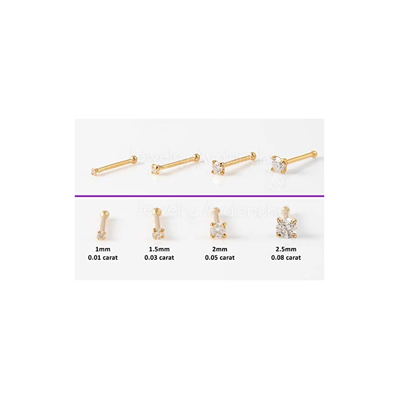 Jewelry Avalanche 22G Solid 14Kt Gold Nose Bone Stud with