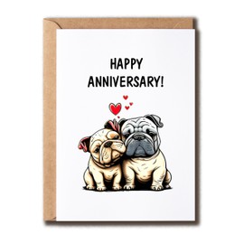 NTGifts Happy Anniversary Bulldog Card - Anniversary Wishes Card - Bulldog Wedding Anniversary Card - Valentine Greeting Card, White