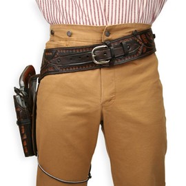 Historical Emporium Men's Right Hand Tooled Leather Western Gun Belt and Holster .44/.45 Cal 46 Two-Tone Brown
