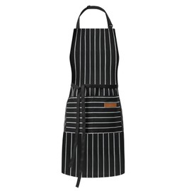 DILLMAN Kitchen Cooking Adjustable Aprons - Men Women Bib Soft Chef Stripes Apron with 2 Pockets (Wide Black Strips)