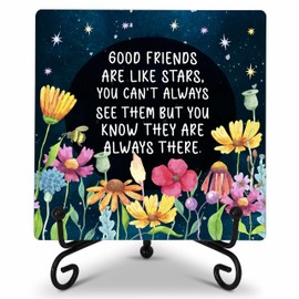 Friend Decor Desk Sign, Good Friends Are Like Stars Wood Sign, Gifts for Good Friends, Rustic Friendship Plaque Sign With Iron Stand, Farmhouse Home Office Decorations -69