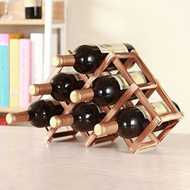 TENZEP 6 Bottle Wine Rack Tabletop Wine Rack Real Wood Storage Folding Wine Bottle Storage Rack Wall Home Decor Creativity Roast(6 Bottles of Suit)