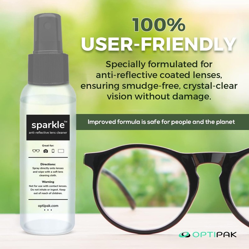 OPTIPAK Sparkle Anti-Reflective Lens Cleaner Spray Kit - (2) 1oz