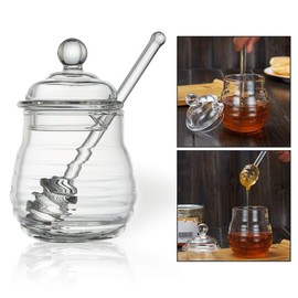 OFKPO Glass honey jars with honey spoon, transparent honey pot/honey container
