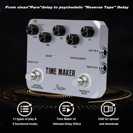 Rowin Multi Guitar Effect Pedal Time Maker Multi-Effects Stereo Delay Stompbox Effects 11 Delay Modes Tape Echo with Tap Tempo Guitar Effect Pedal
