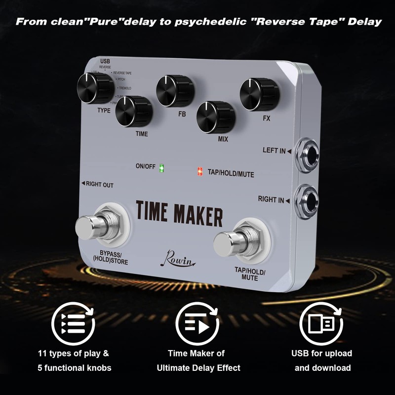 Rowin Multi Guitar Effect Pedal Time Maker Multi-Effects Stereo Delay
