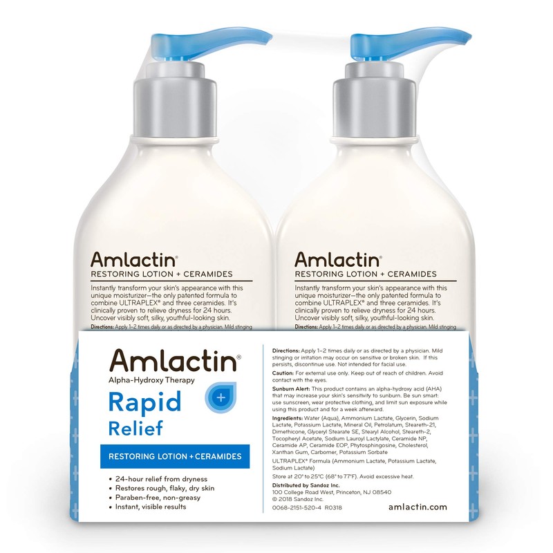 AmLactin Rapid Relief Restoring Lotion + Ceramides Twin Pack, (2)