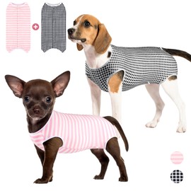 Due Felice 2 Packs Dog Surgery Recovery Suit Small Dogs Onesie for Surgery Female Male Dog Surgical Recovery Suit After Spayed Neuter Body Suit Anti-Licking Wounds Pink Stripe/Black Plaid/XL