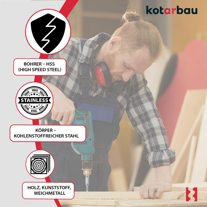 KOTARBAU Set of 3 Hinge Drill Bits Self-Centring HSS Steel