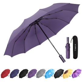 YumSur Travel Umbrella, Foldable Compact Waterproof Auto Open and Close Lightweight 12 Ribs Reinforced Windproof Umbrella for Men and Women