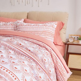 SLEEP ZONE Terracotta Boho Printed Duvet Cover Queen Size with Zipper Closure & 8 Corner Ties, Soft Breathable All Seasons Comforter Cover Set 3 Pieces (Queen)