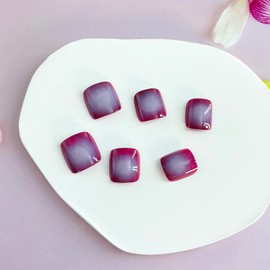 Cute Press on Toenails Short Square Fake Toe Nails White Gradient False Toenails Summer Acrylic Toe Nails Red Artificial Toenails Glossy Full Cover Stick on Nails for Coquette Women