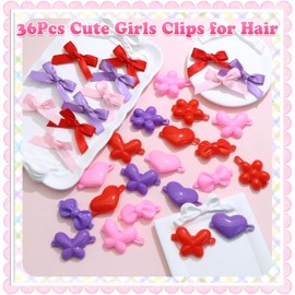 NAISKA 36Pcs Mini Pink Hair Bows Flower Self Hinge Hair Barrettes Small Bows for Hair Silk Satin Hair Ribbons Plastic Hair Pins Ponytail Holder Accessories for Women Girls