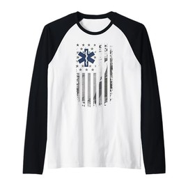 EMS EMT Paramedic American Flag Emergency Medical Gifts Men Raglan Baseball Tee