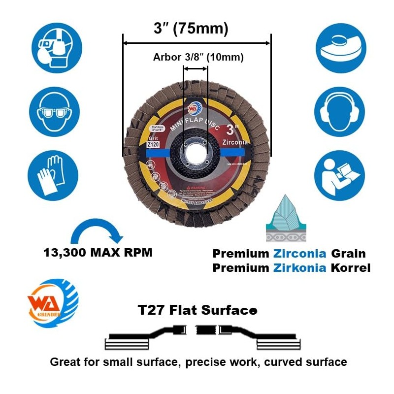 WA 10PACK - 3" Mini VSM Zirconia 80# Flap Discs