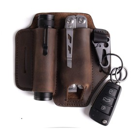 Gentlestache Leather Sheath for Leatherman Multitool Sheath EDC Pocket Organizer with Key Holder for Belt and Flashlight Sheath Multitool Pouch Darkbrown
