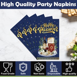 100Pcs Happy Passover Napkins - Passover Party Decorations Jewish Festival Theme Supplies Disposable Luncheon Dinner Napkins 7.8" x4.3" for Home Office Kitchen Table Decor