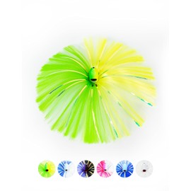 BLUEWING 6oz Sea Trolling Lures with Lead Head Saltwater Fishing Witches Big Game Ballyhoo Skirt for Tuna, Wahoo, Sailfish, Mahi Mahi, Green/Yellow