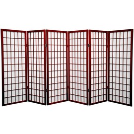 Oriental Furniture 4 ft. Tall Window Pane Shoji Screen - Rosewood - 6 Panels